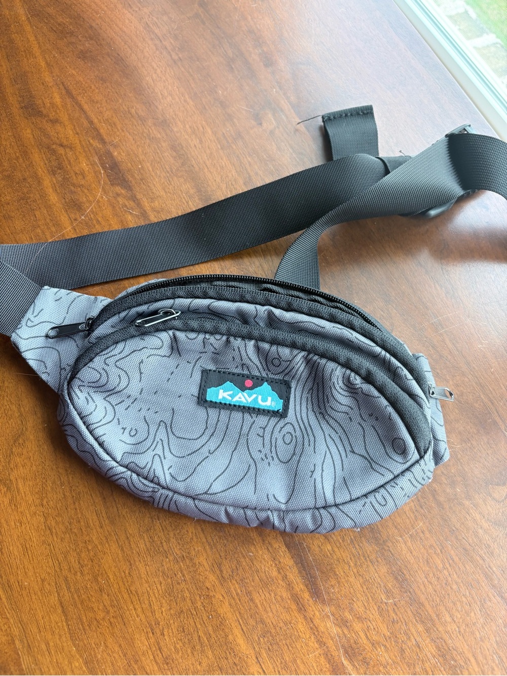 Kavu Gray Topo Print Waist Bag with Black Strap